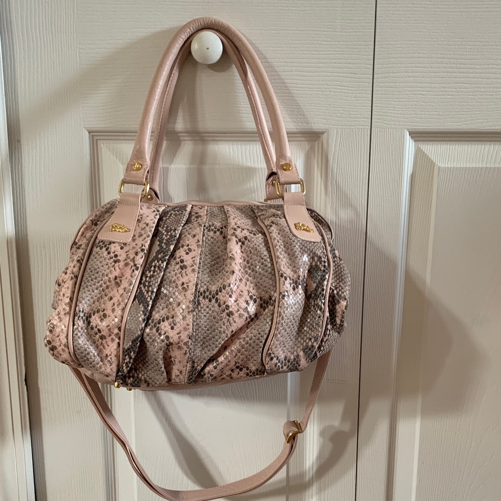 Chic Jenrigo Leather Pink and Brown Snake Print Shoulder Bag with Dust bag.